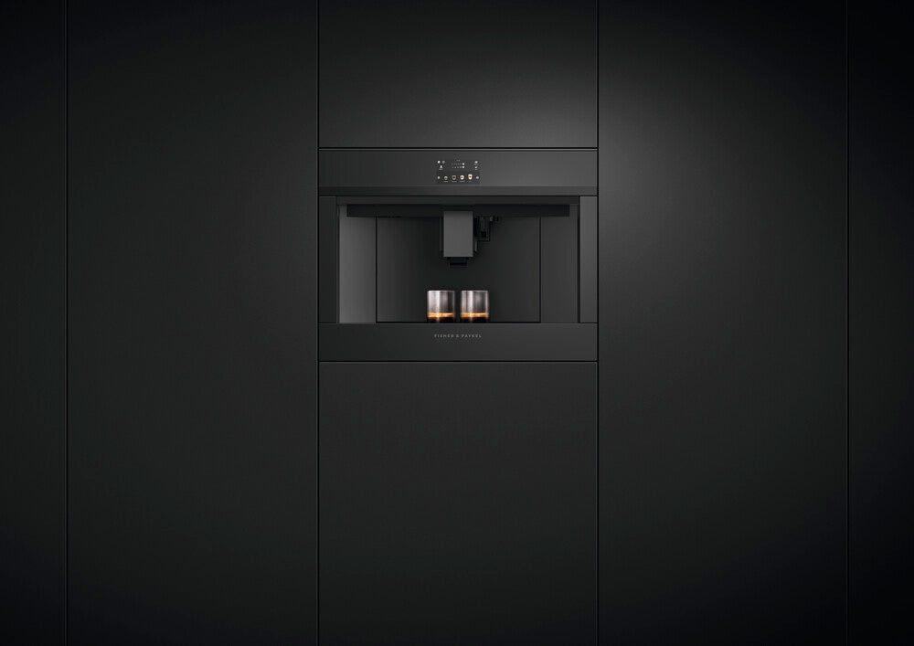 Coffee machine from Fisher & Paykel integreted in a black tall cabinets