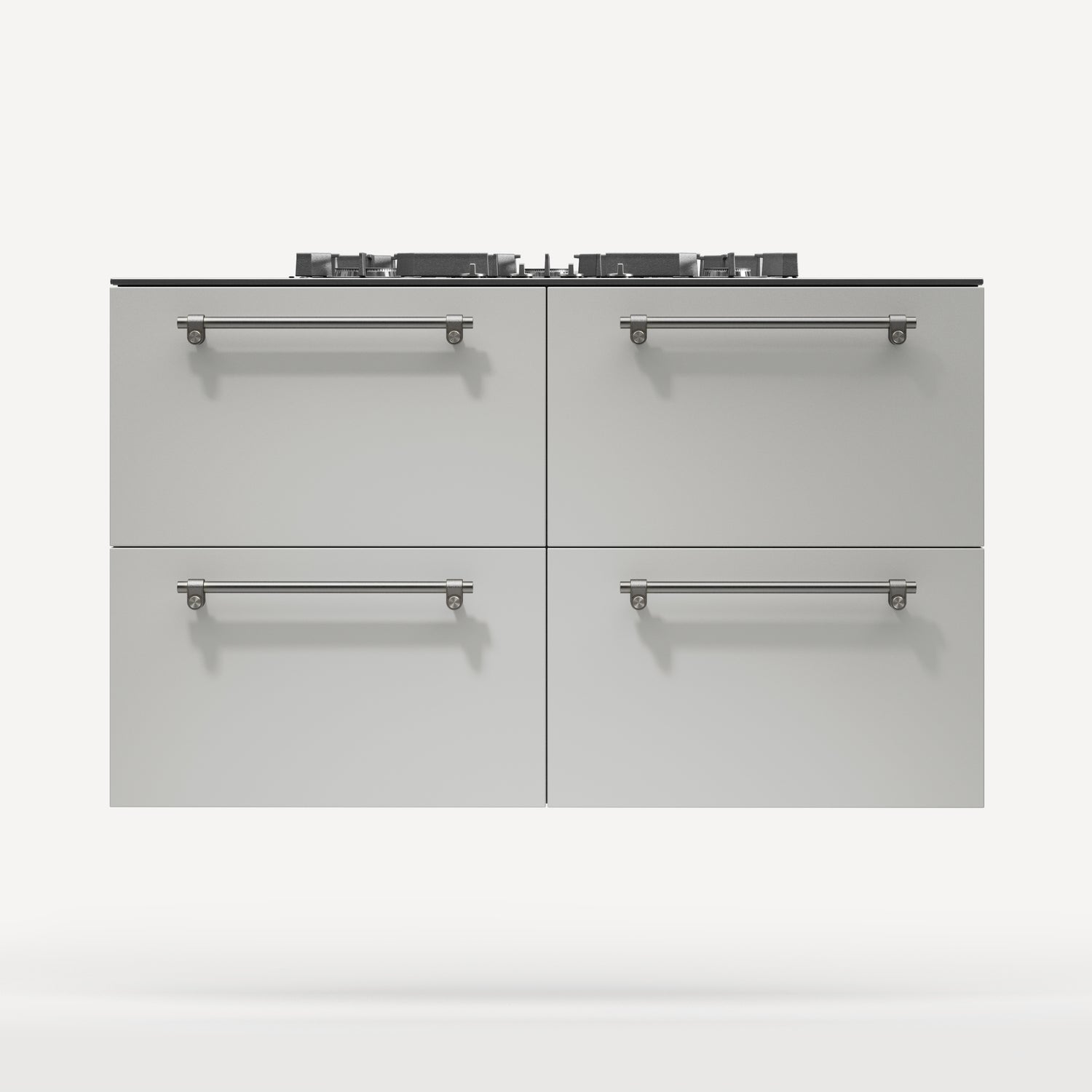 Skab med fire skuffer forberedt til et stort gaskomfur