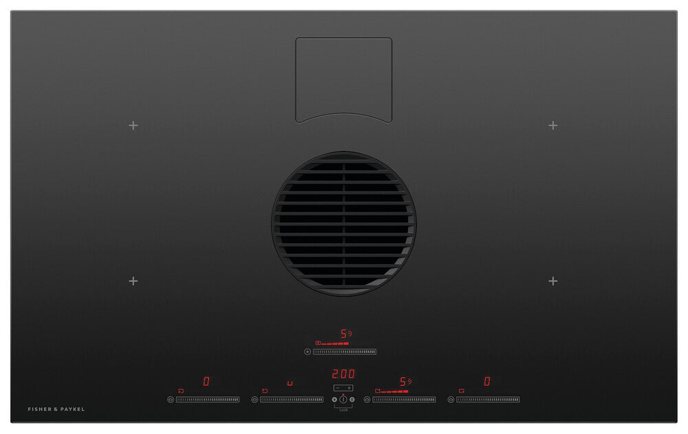 Buster & Punch køkken ø 2462 mm x 1250 mm stone grey med Fisher & Paykel induktionskogeplade med integreret downdraft ventilation