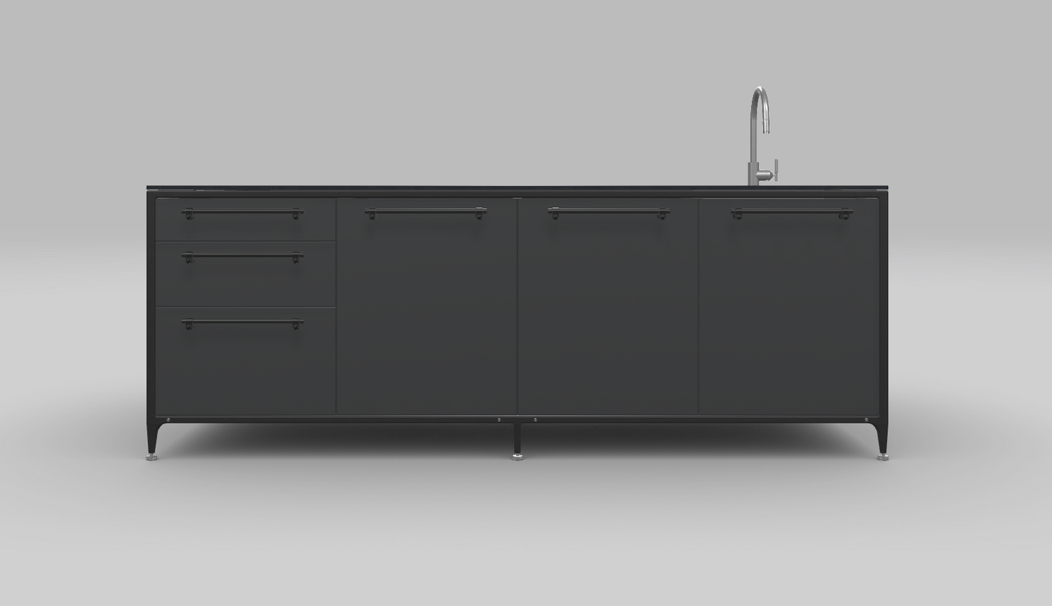 Buster & Punch køkken ø 2462 mm x 1250 mm off black med Fisher & Paykel DD60SHi9 integreret opvaskemaskine