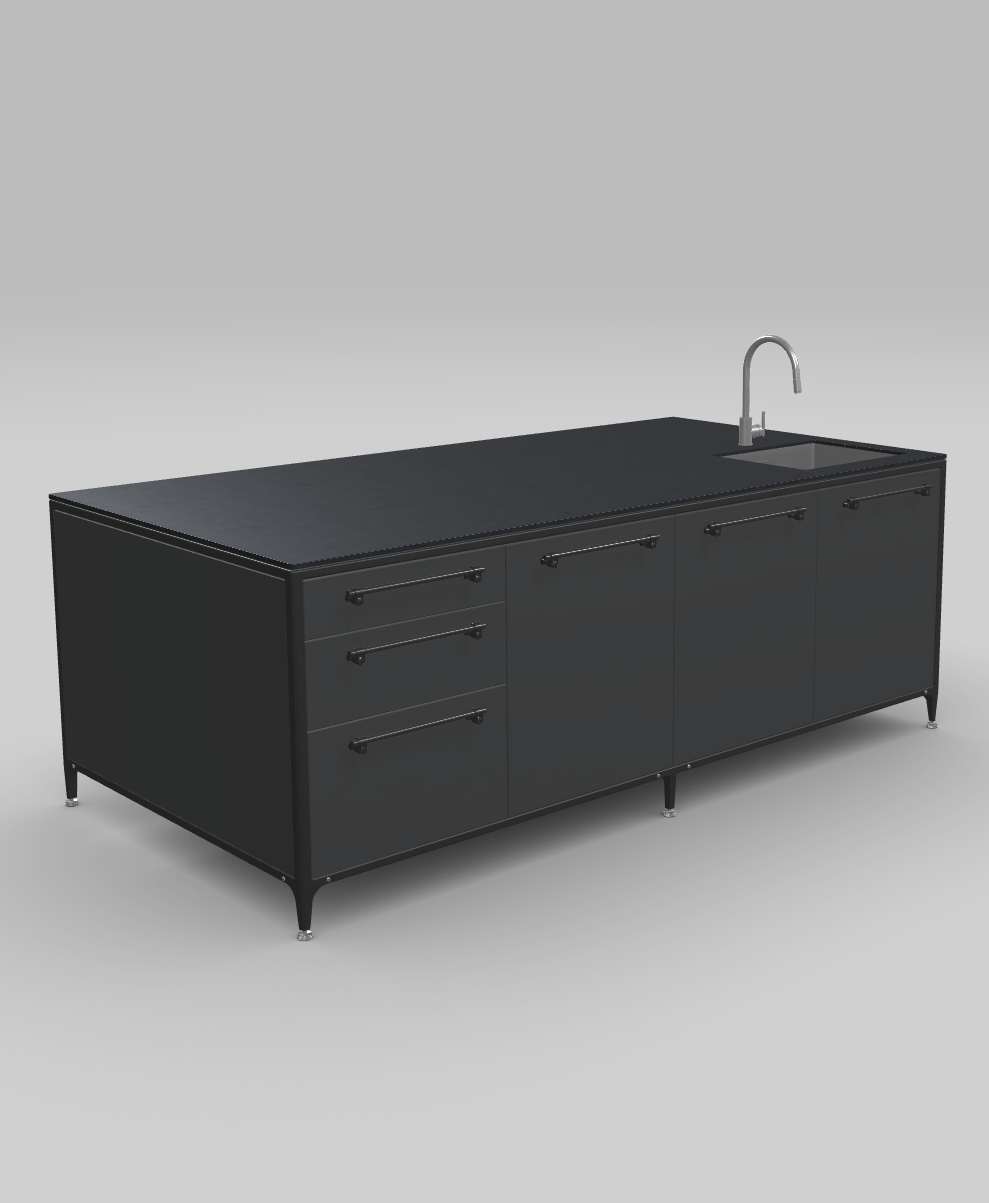Buster & Punch køkken ø 2462 mm x 1250 mm off black med Fisher & Paykel DD60SHi9 integreret opvaskemaskine