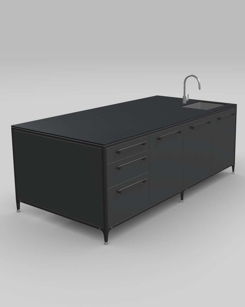 Buster & Punch køkken ø 2462 mm x 1250 mm off black med Fisher & Paykel DD60SHi9 integreret opvaskemaskine