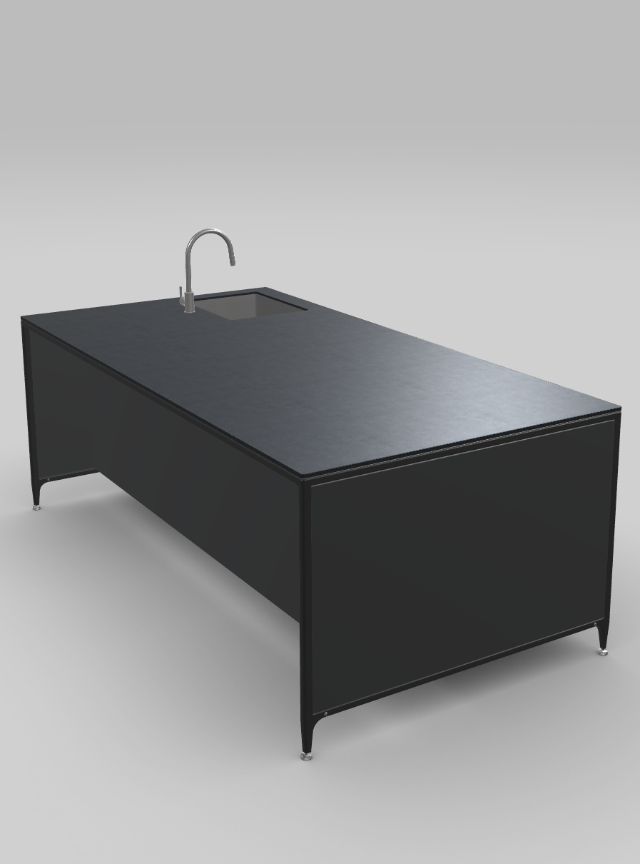 Buster & Punch køkken ø 2462 mm x 1250 mm off black med Fisher & Paykel DD60SHi9 integreret opvaskemaskine