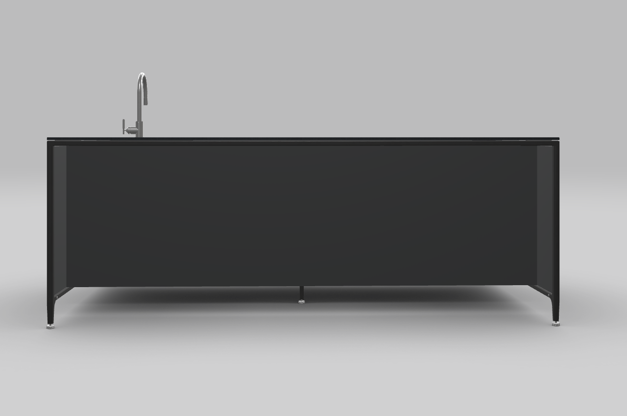 Buster & Punch køkken ø 2462 mm x 1250 mm off black med Fisher & Paykel DD60SHi9 integreret opvaskemaskine