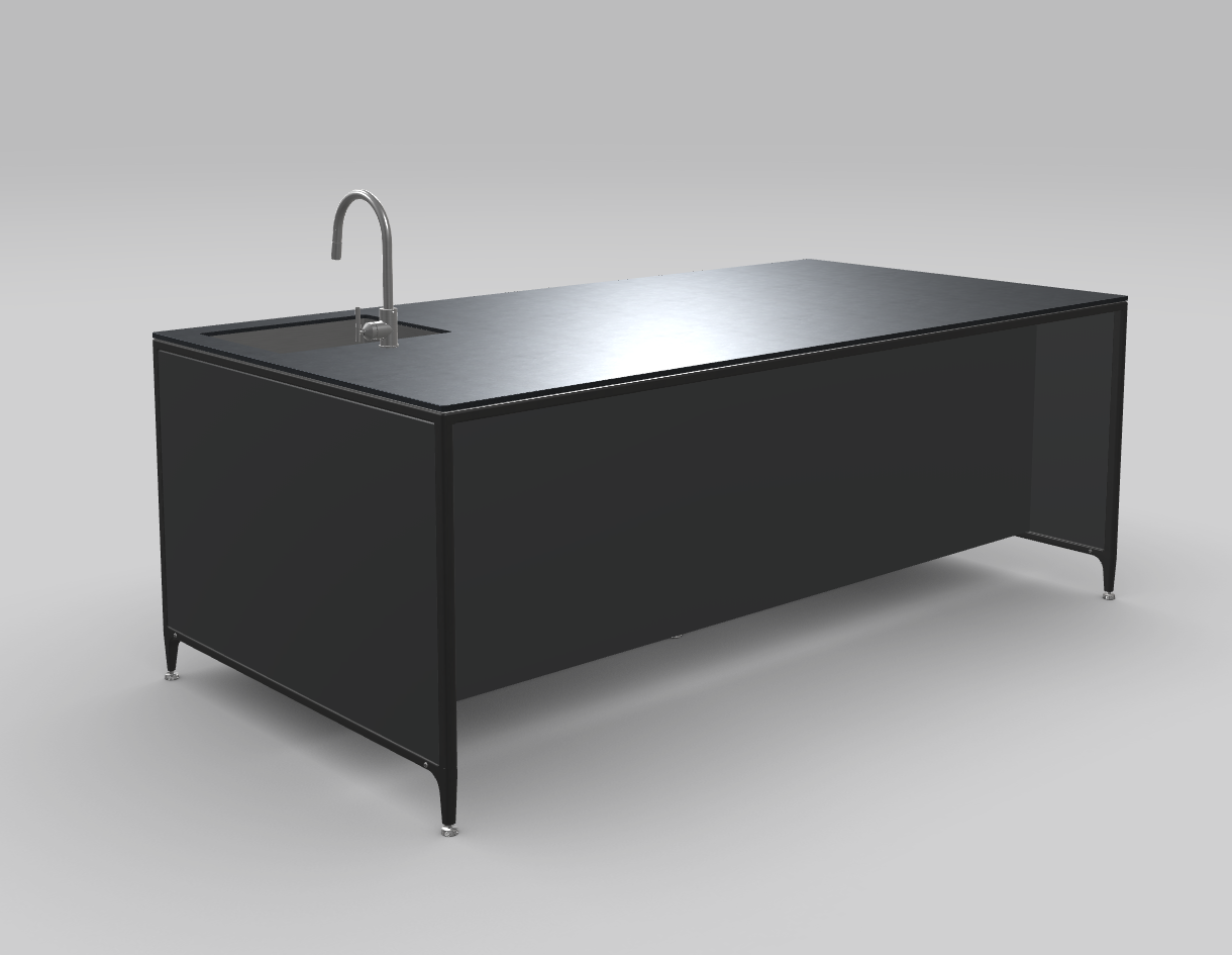 Buster & Punch køkken ø 2462 mm x 1250 mm off black med Fisher & Paykel DD60SHi9 integreret opvaskemaskine