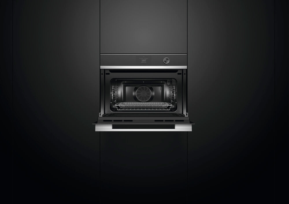 Fisher & Paykel OM60NDTDX1 60 cm serie 9 moderne kompakt kombi-mikrobølgeovn sort og stål