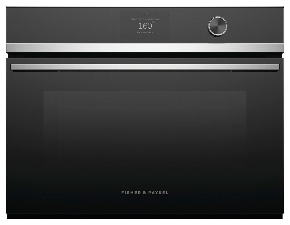 Fisher & Paykel OM60NDTDX1 60 cm serie 9 moderne kompakt kombi-mikrobølgeovn sort og stål