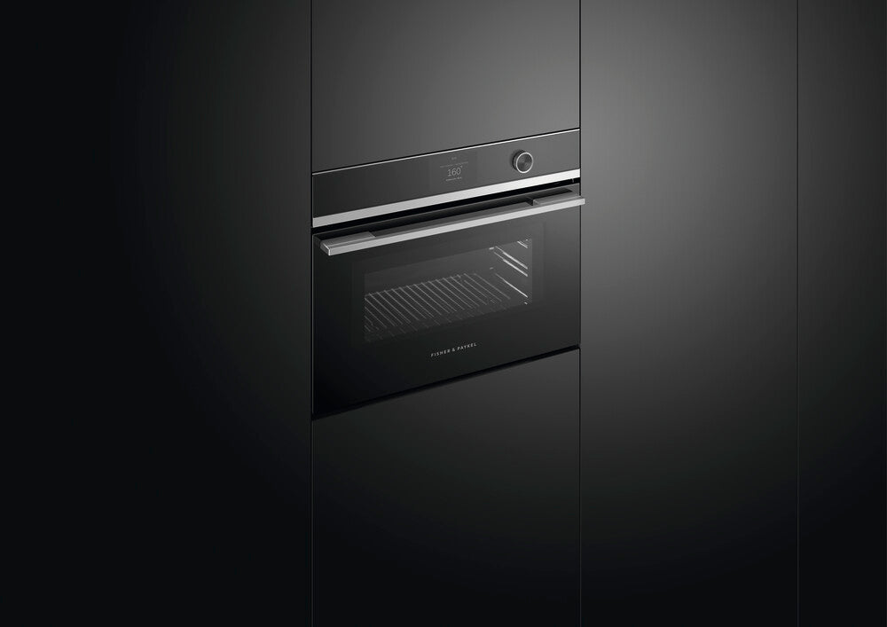 Fisher & Paykel OM60NDTDX1 60 cm serie 9 moderne kompakt kombi-mikrobølgeovn sort og stål