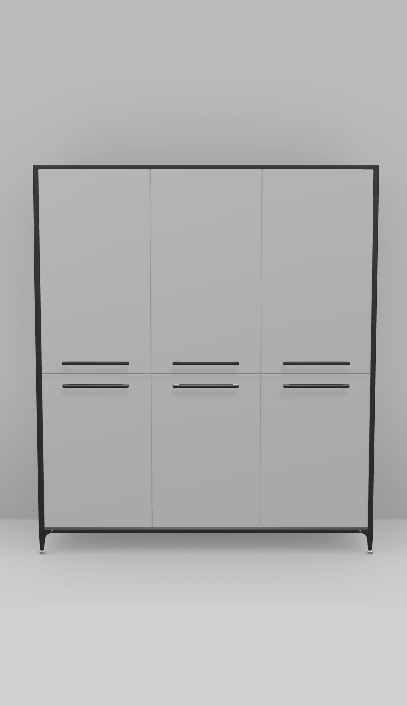 Buster & Punch køkken højskabe 1862 mm x 650 mm Stone Grey med Fisher & Paykel RS6019BRU1 kombi 60 cm Serie 9 integreret køleskab, fryser og udtræksskab