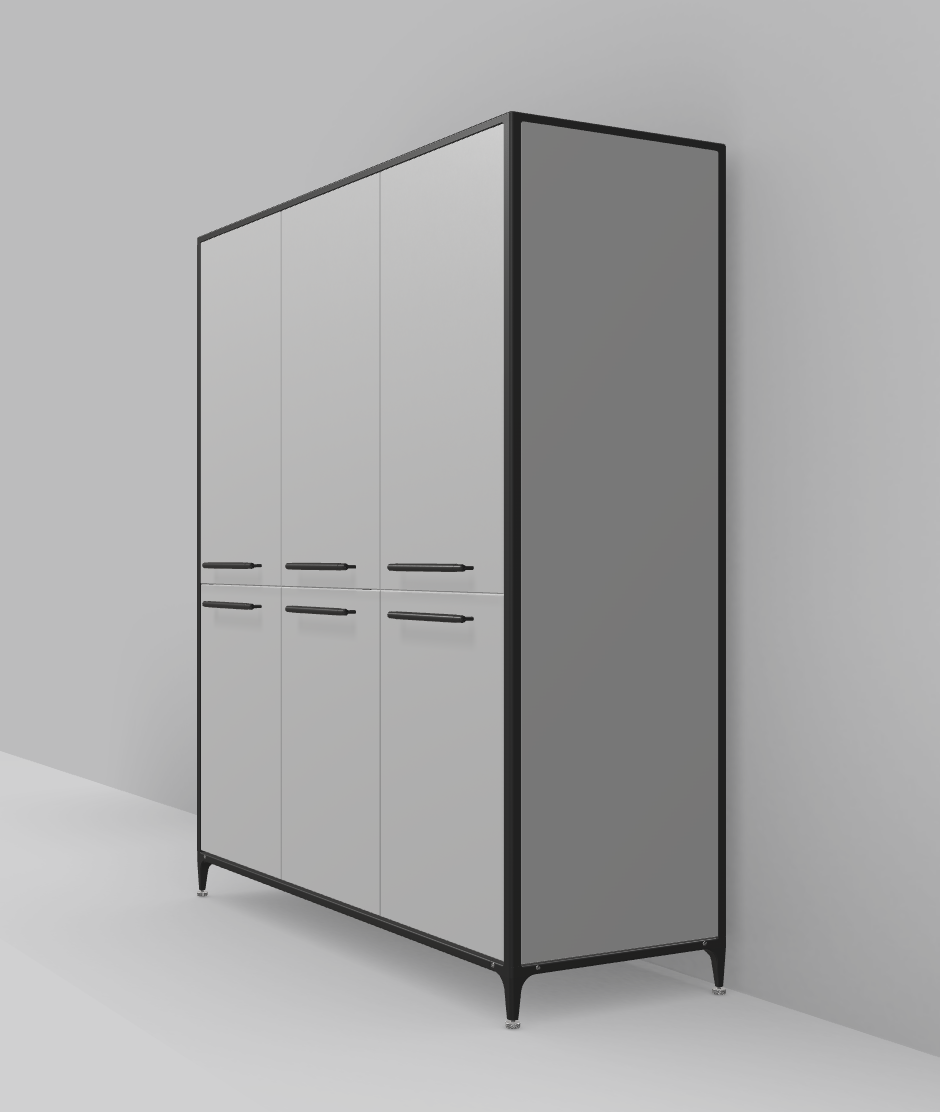 Buster & Punch køkken højskabe 1862 mm x 650 mm Stone Grey med Fisher & Paykel RS6019BRU1 kombi 60 cm Serie 9 integreret køleskab, fryser og udtræksskab