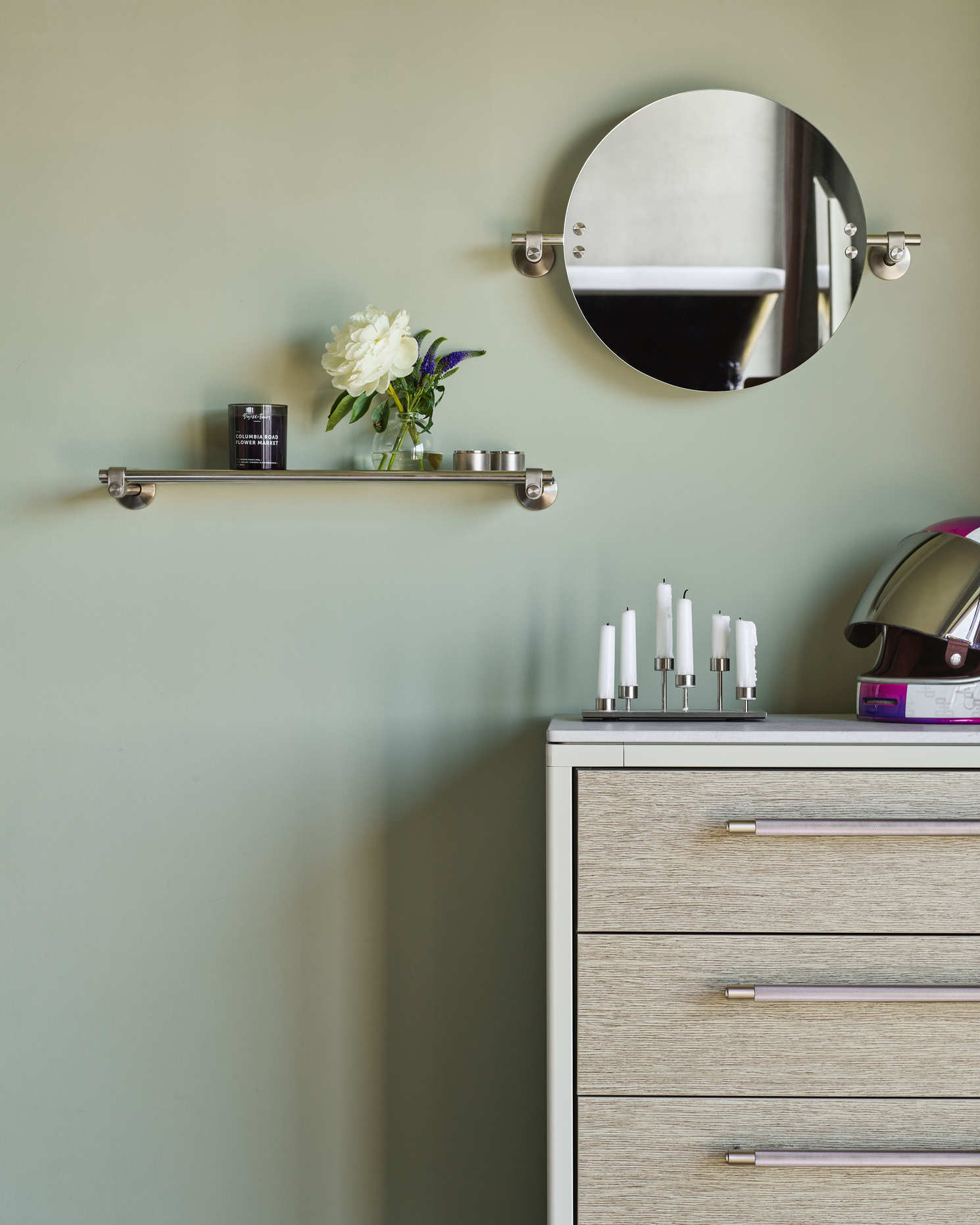 Buster + Punch mirror and towel handle in a bathroom