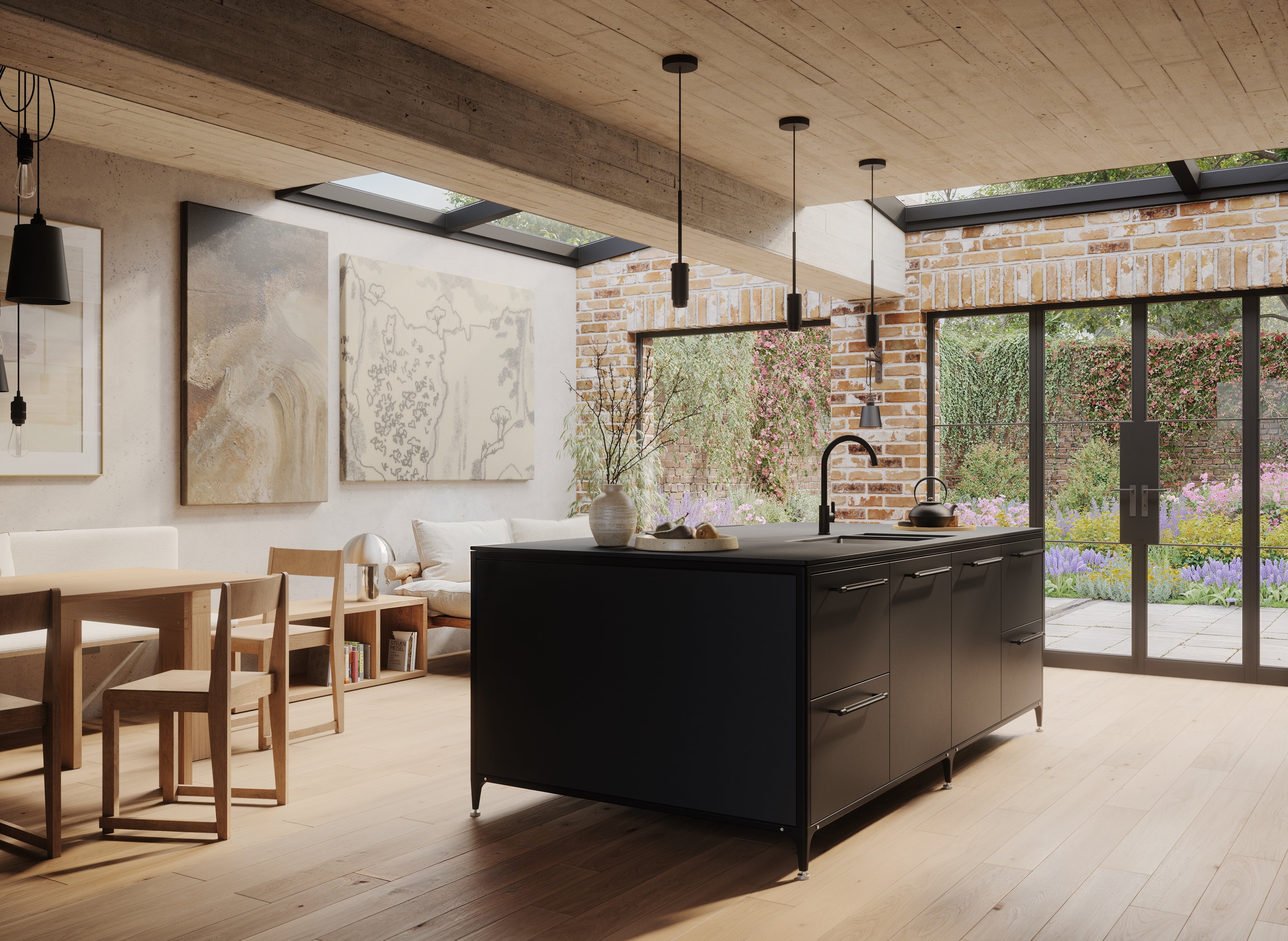 Buster & Punch kitchen island unit in off black with smoked bronze pull bars