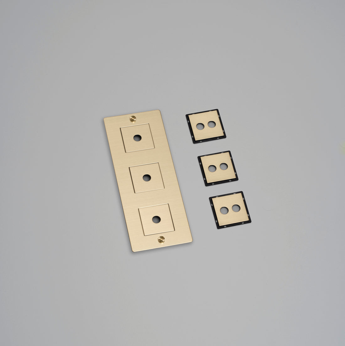 Buster + Punch 3G wall plate, vertical, with infills, brass