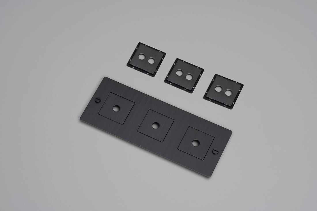 Buster + Punch 3G wall plate, horizontal, with infills, smoked bronze