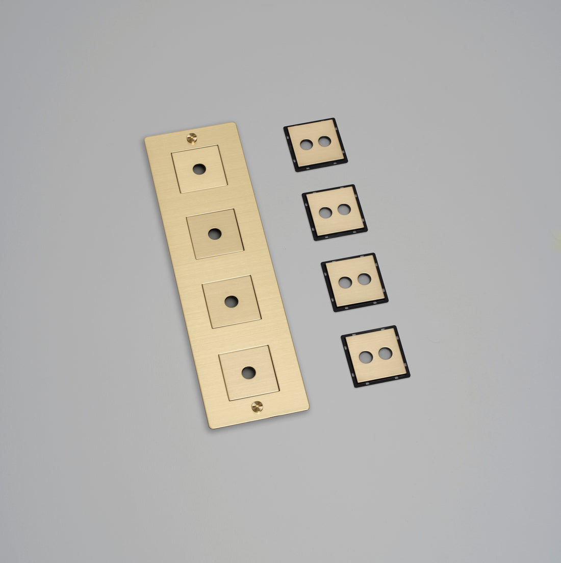 Buster + Punch 4G wall plate, vertical, with infills, brass
