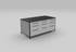 Stone grey buster & punch kitchen island unit with black frame, black cross-knurled hardware and Dekton Bromo worktop - seen from the side/front