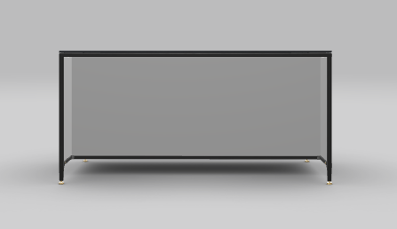 Stone grey buster &amp; punch kitchen island unit with black frame, black cross-knurled hardware and Dekton Bromo worktop - seen from the back