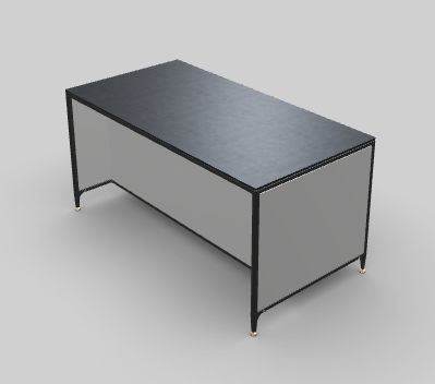 Stone grey buster &amp; punch kitchen island unit with black frame, black cross-knurled hardware and Dekton Bromo worktop - seen from the upper side/back