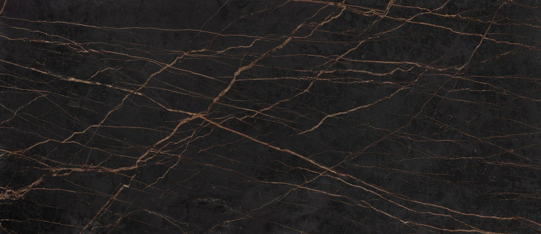 Dekton laurent worktop is dark with visible golden veins