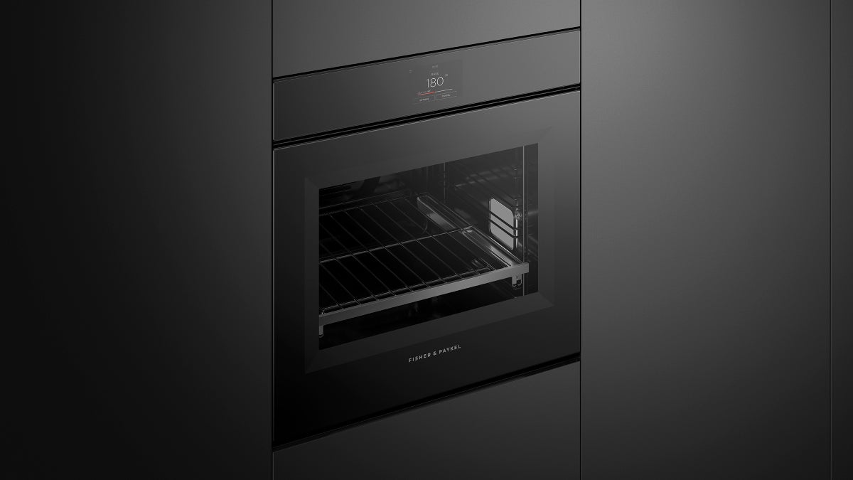 Fisher &amp; Paykel OB60SMPTNB1 60cm Series 9 Minimal Handleless Pyrolytic Oven Black Glass