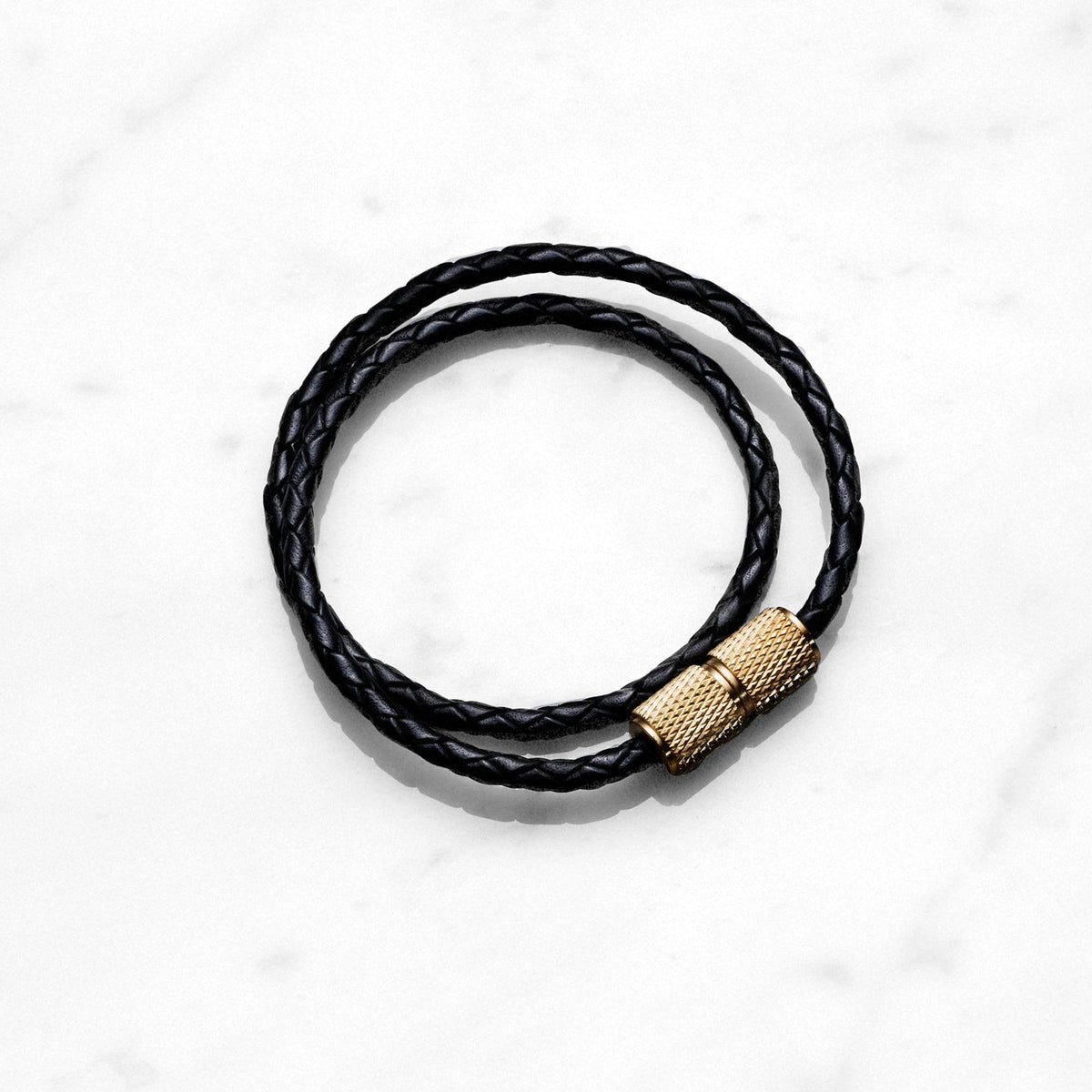 Double bracelet / Cross / Black leather – Brass / 40cm